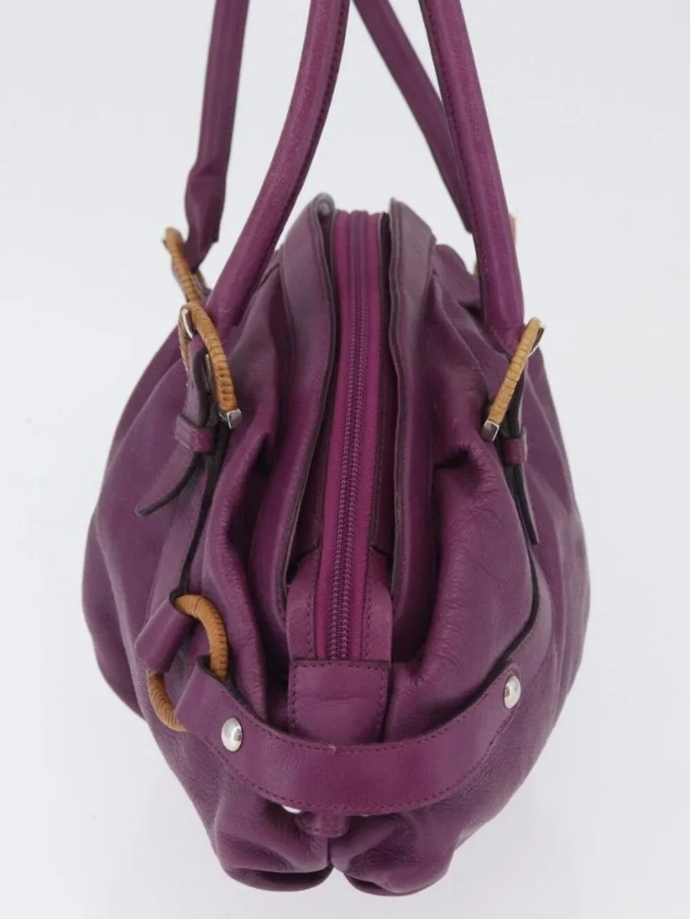 Salvatore Ferragamo Gancini Hand Bag Leather Purple Silver Auth LNZ629